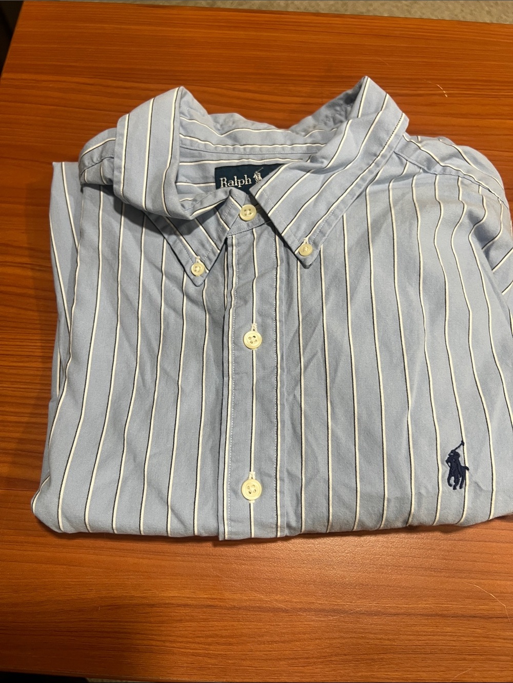 Ralph Lauren Blue and White Striped Button-Down Shirt